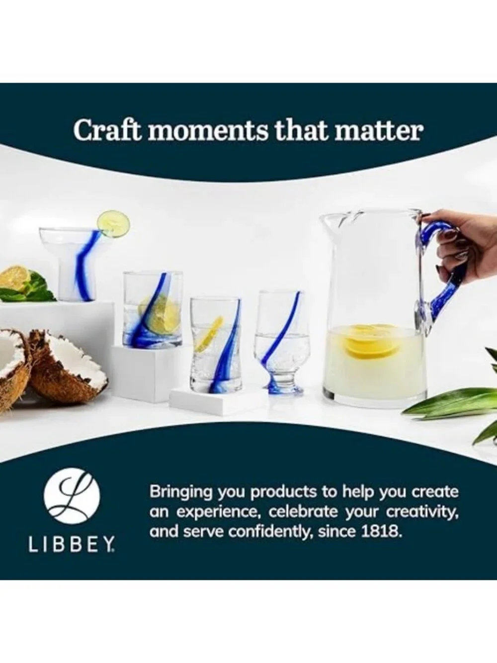 Artisan-Inspired Blue Ribbon Rock Glasses Set of 8, Dishwasher Safe Whiskey Cups